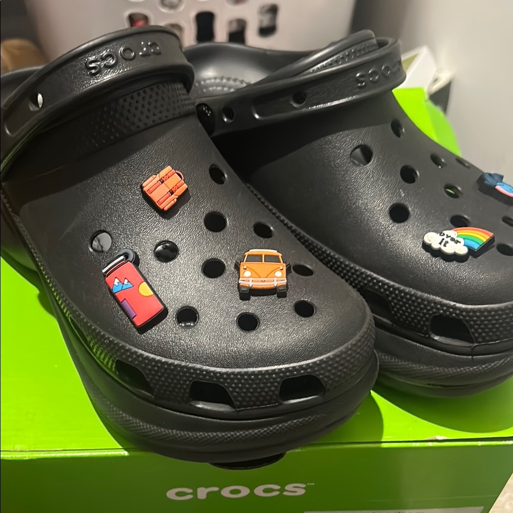 CROCS Black platform with Signature Perforated Design